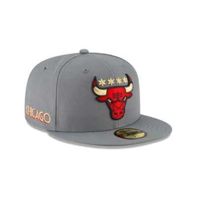 Grey Chicago Bulls Hat - New Era NBA City Edition Alt 59FIFTY Fitted Caps USA9605813